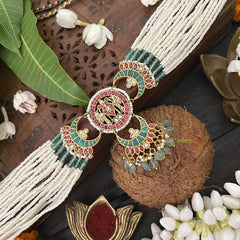 Vriksham Designer Half Moon Style Kundan Jadau Choker-Firosa Color Beads-J3302