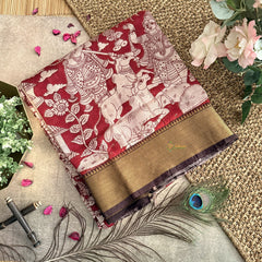 Vriksham Red Kalamkari Saree With Nizam Border-VS4402