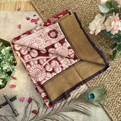 Vriksham Red Kalamkari Saree With Nizam Border-VS4402