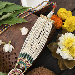 Vriksham Designer Half Moon Style Kundan Jadau Choker-Firosa Color Beads-J3302