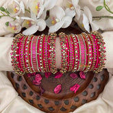 Vriksham Bridal Rani Pink Ethnic Bangle Set With Zircon Embellishments Silk Bangles Set-G21736