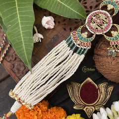 Vriksham Designer Half Moon Style Kundan Jadau Choker-Firosa Color Beads-J3302