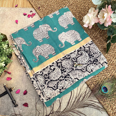 Vriksham Green Kalamkari Saree With Gatti Border-VS4385