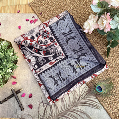 Vriksham Red Kalamkari Saree with Kanchi Border-VS4384