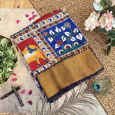 Vriksham Blue Kalamkari Saree With Kanchi Border-VS4405