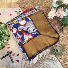 Vriksham Blue Kalamkari Saree With Kanchi Border-VS4405