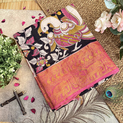 Vriksham Black Kalamkari Saree With Kanchi Border-VS4388