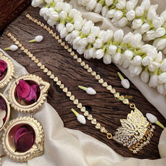 Vriksham Elegant Lotus White Trio Style Pendant Heart Layer Gold Plated Mala-G21185