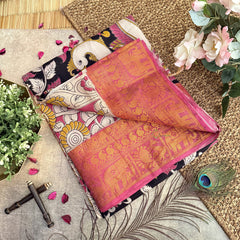 Vriksham Black Kalamkari Saree With Kanchi Border-VS4388