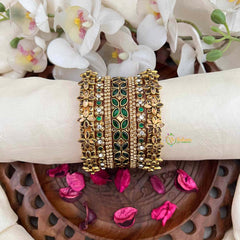 Vriksham Antique Gold Plated Floral Bangles with Emerald Green Stones Silk Bangles Set-G21737