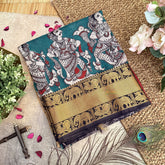 Vriksham Red Green Kalamkari Saree With Kanchi Border-VS4396