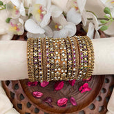 Vriksham Vintage-Inspired Kundan & Purple Stone Stack Silk Bangles Set-G21743