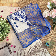 Vriksham Blue Kalamkari Saree With Kanchi Border-VS4386