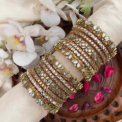 Vriksham White Kundan Bollywood Style Bridal Chura Silk Bangles Set-G21738