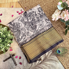 Vriksham Mustered Kalamkari Saree With Kanchi Border-VS4399