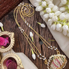 Vriksham Elegant Lotus Style Pendant 2 Layer Pearl With Gold Plated Mala-White Red & Green-G21175