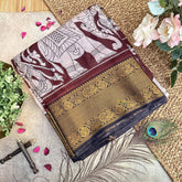 Vriksham Brown Kalamkari Saree With Kanchi Border-VS4397