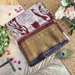 Vriksham Brown Kalamkari Saree With Kanchi Border-VS4397