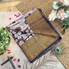 Vriksham Brown Kalamkari Saree With Kanchi Border-VS4397