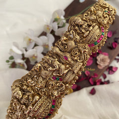 Vriksham Lakshmi With Dual Elephant Bridal Hip Belt-Gold Beads-Red Green-G17597