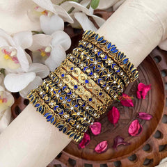 Vriksham Royal Blue Sapphire Antique Gold Silk Bangles Set-G21744