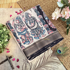 Vriksham Off White Kalamkari Saree with Nizam Border-VS4383