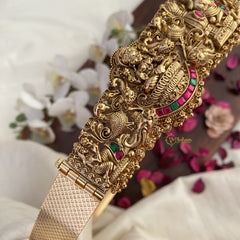 Vriksham Lakshmi With Dual Elephant Bridal Hip Belt-Gold Beads-Red Green-G17597