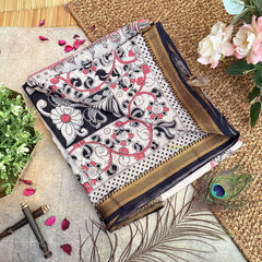 Vriksham Black & White Kalamkari Saree With Nizam Border-VS4407