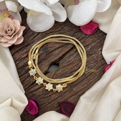 Vriksham South Indian 4 Floral Moggapu Gold Chain-White-G19584