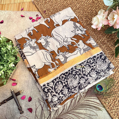 Vriksham Brown Kalamkari Saree With Gatti Border-VS4392