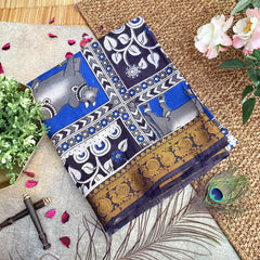 Blue Pichwai Kalamkari Saree with Kanchi Border-VS4146