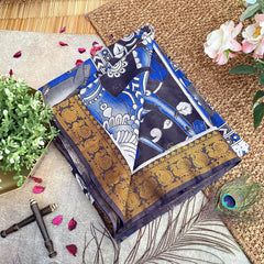 Blue Pichwai Kalamkari Saree with Kanchi Border-VS4146