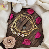 Vriksham South Indian 4 Floral Moggapu Gold Chain-White Red-G19583