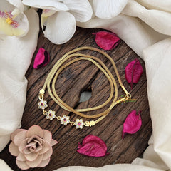 Vriksham South Indian 4 Floral Moggapu Gold Chain-White Red-G19583