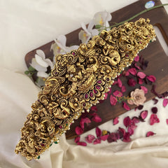 Vriksham Lakshmi With Elephant Peacock Bridal Hip Belt-Green Beads-G17604