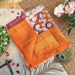 Vriksham Baby Pink Kalamkari Saree With Kanchi Border-VS4393