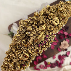 Vriksham Lakshmi With Elephant Peacock Bridal Hip Belt-Green Beads-G17604