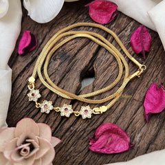 Vriksham South Indian 4 Floral Moggapu Gold Chain-White Red-G19583