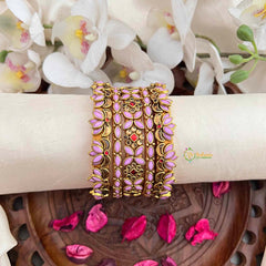 Vriksham Classic White Polki Baby Pink Style Antique Gold Silk Bangles Set-G21739