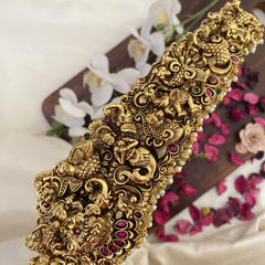 Vriksham Lakshmi With Elephant Peacock Bridal Hip Belt-Green Beads-G17604