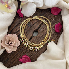 Vriksham South Indian 4 Floral Moggapu Gold Chain-White Red & Green-G19582