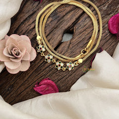 Vriksham South Indian 4 Floral Moggapu Gold Chain-White Red & Green-G19582