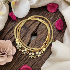 Vriksham South Indian 4 Floral Moggapu Gold Chain-White Red & Green-G19582