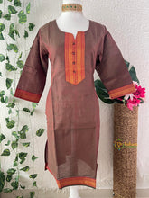 Vriksham Authentic Deep Coffee Brown With Gopuram Border Chettinad Handloom Kurti-VS5098