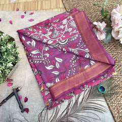 Vriksham Pink Kalamkari Saree with Nizam Border-VS4312