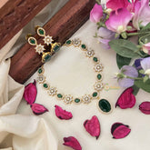 Vriksham Designer Floral With Pear AD Stone Neckpiece-Green-G20408