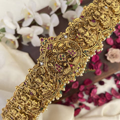 Vriksham Dual Peacock With Lakshmi Bridal Hip Belt-Pastel Green Beads-G17602