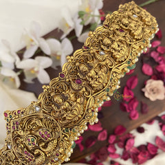 Vriksham Dual Peacock With Lakshmi Bridal Hip Belt-Pastel Green Beads-G17602