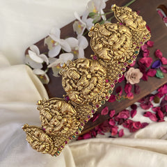 Vriksham Lakshmi With Dual Elephant Bridal Hip Belt-Gold Beads-Red Green-G17599