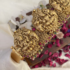 Vriksham Lakshmi With Dual Elephant Bridal Hip Belt-Gold Beads-Red Green-G17599